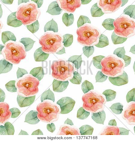 Seamless floral pattern with roses. Watercolor illustration