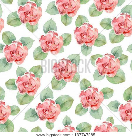 Seamless floral pattern with roses. Watercolor illustration