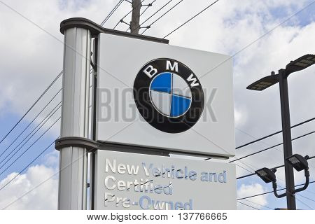 Lafayette, IN - Circa July 2016: A Local BMW Dealership. BMW is a Luxury Car Manufacturer Based in Germany I