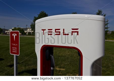 Lafayette IN - Circa July 2016: Tesla Supercharger Station. The Supercharger offers fast recharging of the Model S and Model X electric vehicles VI