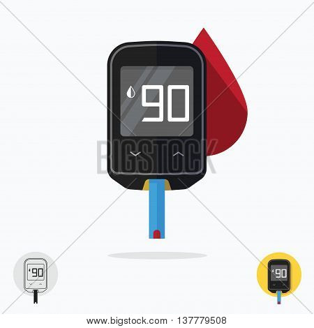 Home glucometer diabetes flat pharmacy concept, medical measuring portable technology analysis hypoglycemic glycemic, glucose test tool isolated white background modern design vector illustration