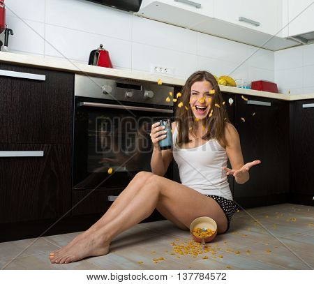 Woman With A Milk And Cereals