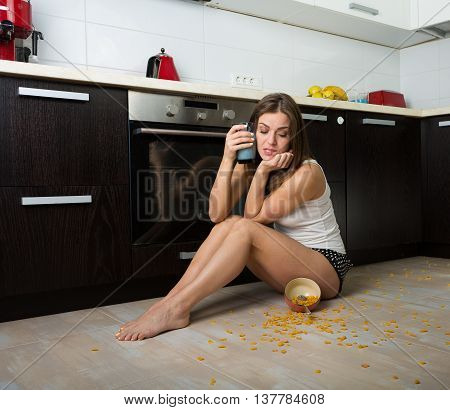 Woman With A Milk And Cereals