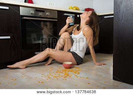 Woman With A Milk And Cereals