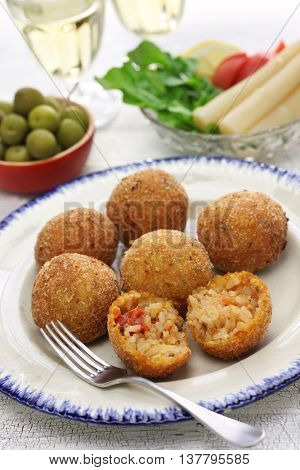 arancini di riso, fried risotto rice balls, italian sicilian food