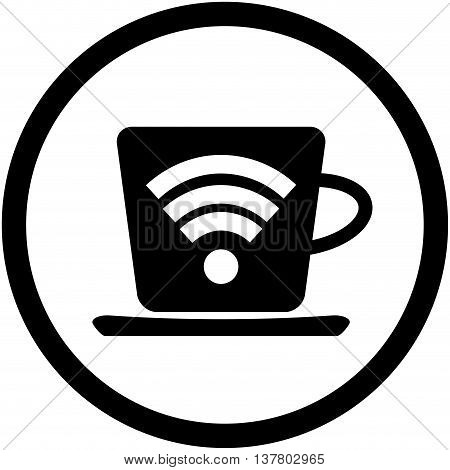 Cup of coffee with symbol wifi. Wireless and free wifi internet wifi symbol vector wifi zone connect illustration wifi signal