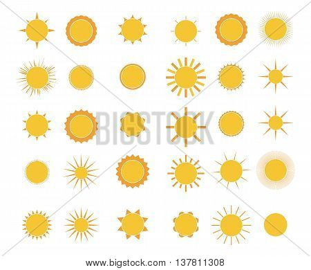 Set of vector sun. Illustration eps 10. Different icons for sun logo. Collection of sun icons isolated on white background.
