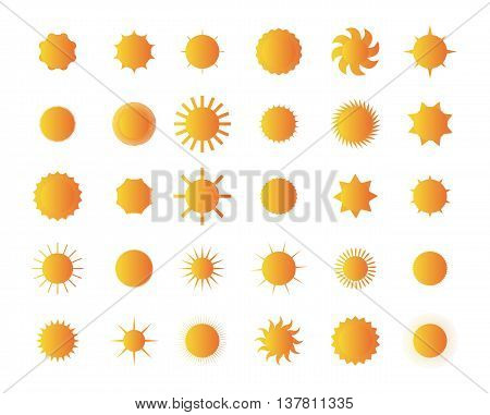 Set of vector sun. Illustration eps 10. Different icons for sun logo. Collection of sun icons isolated on white background.