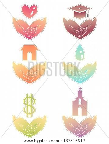 Illustration Featuring Hands Asking for Basic Needs / Donation/ Help