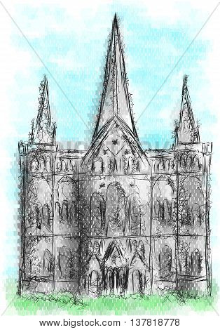 salisbury cathedral. abstract ilolustration of historical landmark