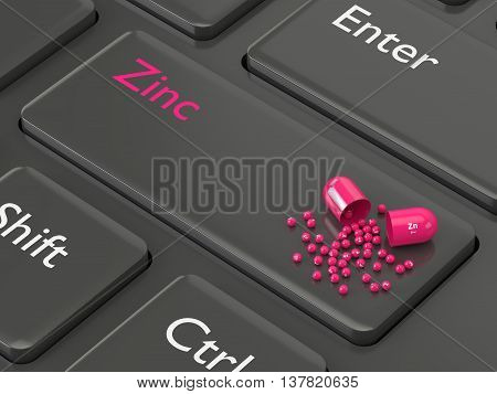 3D Rendered Zinc Zn Pill Lying On Keyboard