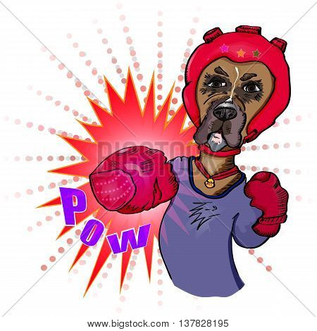Prize-fighter. Dog-athlete fulfills blows. Illustration vector. Pow