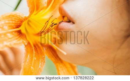 Sensual Lips Kiss Lily Flower