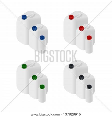 Vector Set of Isometric Blank Plastic Jerrycan Canister Gallon Cleanser Detergent