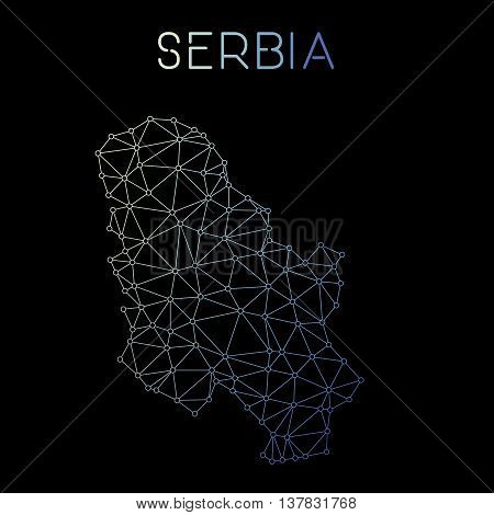 Serbia Network Map. Abstract Polygonal Map Design. Network Connections Vector Illustration.