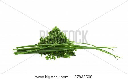 Pile of chopped green onion scallions isolated over the white background