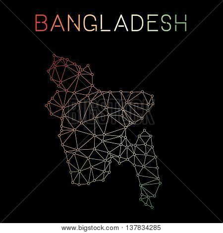Bangladesh Network Map. Abstract Polygonal Map Design. Network Connections Vector Illustration.