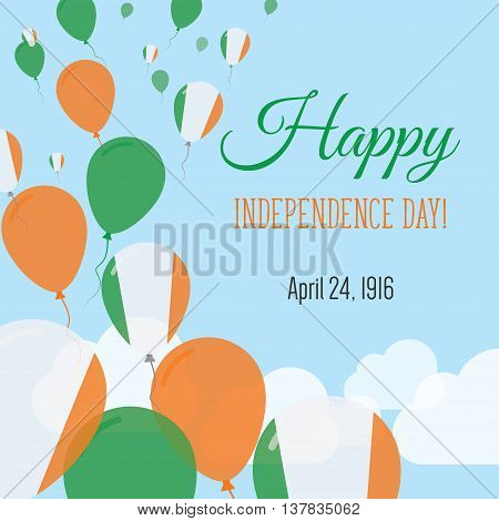 Independence Day Flat Greeting Card. Ireland Independence Day. Irish Flag Balloons Patriotic Poster.