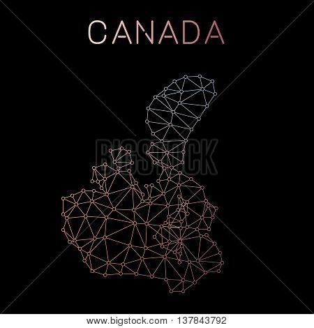 Canada Network Map. Abstract Polygonal Map Design. Network Connections Vector Illustration.