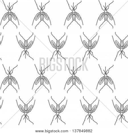 Seamless mosquito pattern in black and white. Vector seamless pattern on insects zika virus prevention disease transmission
