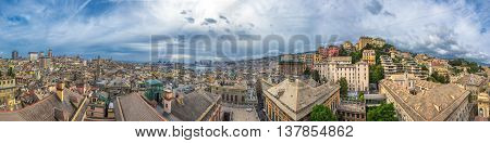 Highly detailed Genoa scenic panorama Ligurian coast Italy