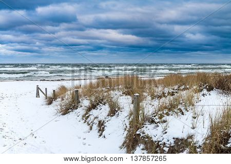 Baltic Sea coast in Prerow (Germany) in winter time.
