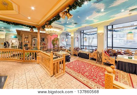 MOSCOW/RUSSIA - DECEMBER 2014. The interior of the deluxe restaurant of Uzbek cuisine - Babay Club in an oriental style.
