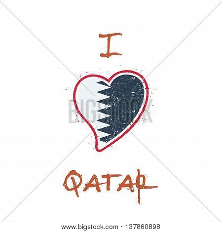 Qatari Flag Patriotic T-shirt Design. Heart Shaped National Flag Qatar On White Background. Vector I