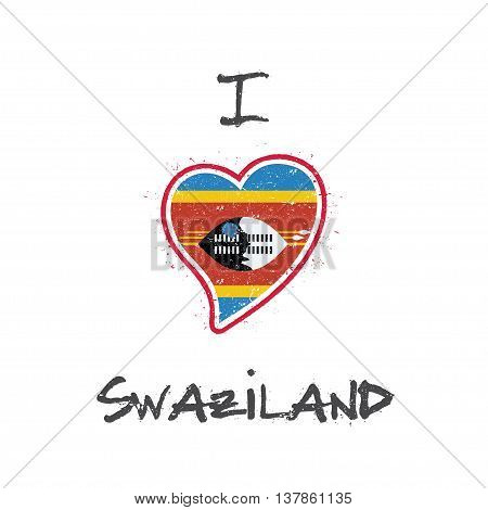 Swazi Flag Patriotic T-shirt Design. Heart Shaped National Flag Swaziland On White Background. Vecto