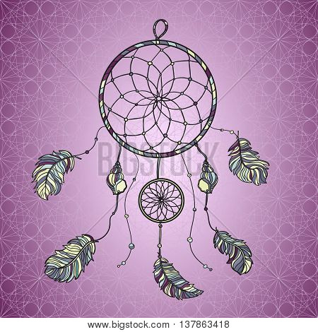 Hand drawn native Indian-American dream catcher. Zentangle isolated dream catcher. Boho styled. Vector.