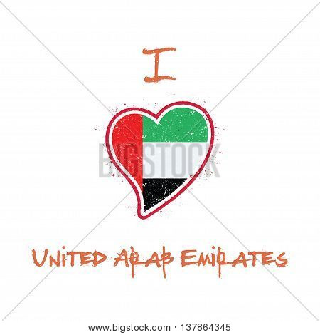 Emirian Flag Patriotic T-shirt Design. Heart Shaped National Flag United Arab Emirates On White Back