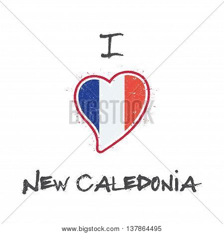 New Caledonian Flag Patriotic T-shirt Design. Heart Shaped National Flag New Caledonia On White Back