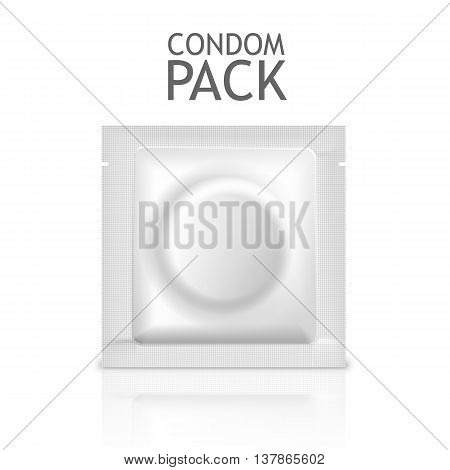 White Realistic Foil Blank Condom Pack. Mock Up Template Ready For Your Design.   Illustration  Isolated On White Background.