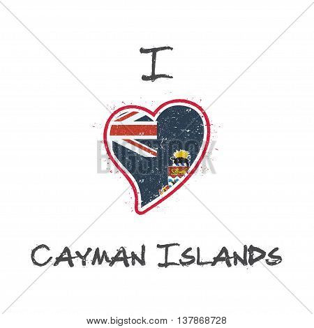 Caymanian Flag Patriotic T-shirt Design. Heart Shaped National Flag Cayman Islands On White Backgrou