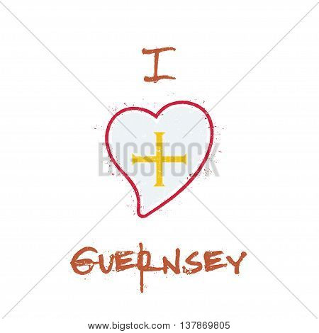 Channel Islander Flag Patriotic T-shirt Design. Heart Shaped National Flag Guernsey On White Backgro