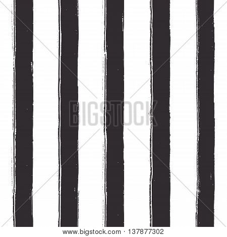 Seamless black stripes on white background. Vector texture. Wide lines with rough artistic edges.