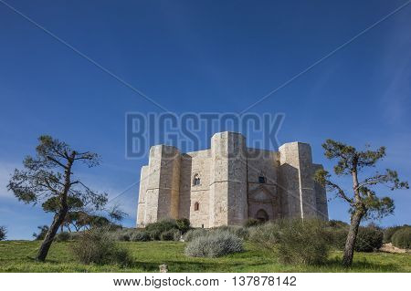 Castel Del Monte on a hilltop in Puglia Italy
