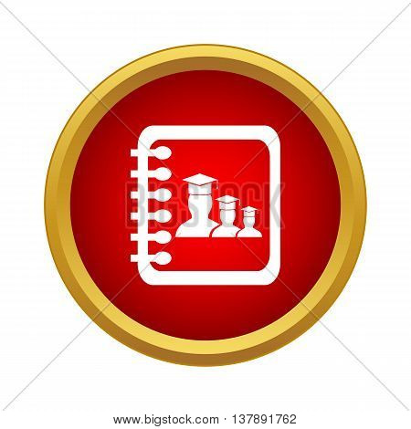 Gradebook students icon in simple style in red circle. Documents symbol