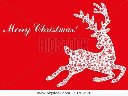 ภาพเวกเตอร์ของการกระโดดกวางขนาดใหญ่ มีข้อความสุขสันต์วันคริสต์มาส