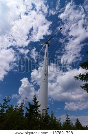 Wind Power Station With Blue Sky And White Clouds