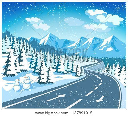 Stylized vector illustration on the theme of travel in Europe in winter