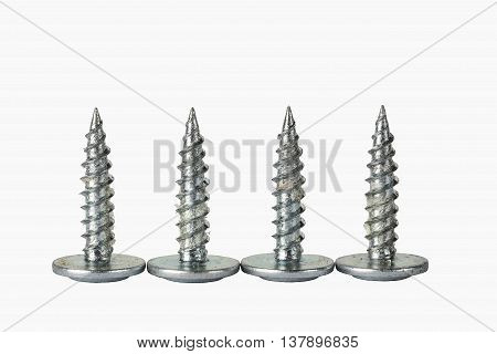 Drywall screws close up isolated on a white background