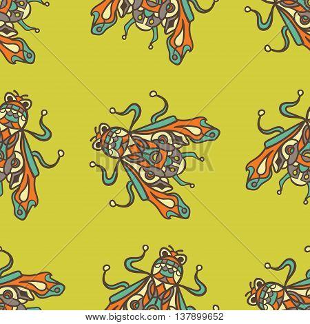 Small flies trendy illustrationon a briht background. Seamless pattern with bugs, Can be used for wallpaper, pattern fills, web page background, surface textures.