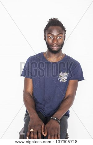 young attractive african american man isolated thinking emotional on white close up, lifestyle real people concept