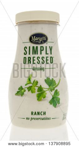 Winneconnie WI - 10 July 2016: Bottle of Marzetti simply dressed salad dressing in ranch flavor on an isolated background.