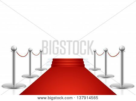 Red carpet with stairs vector illustration. Carpet for event and luxury red carper with stairway