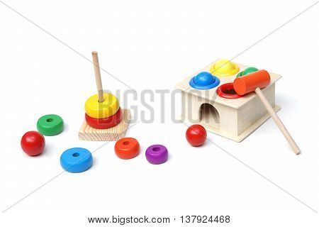 Colorful wooden toy isolated on white background