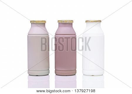 Plastic bottle milk in three different flavors - coffee, chocolate and fresh milk