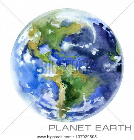 Planet Earth. Earth watercolor background. Planet Earth watercolor illustration.