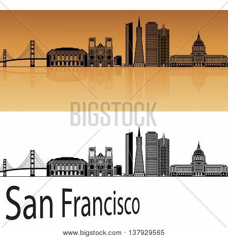 San Francisco skyline in orange background in editable vector file